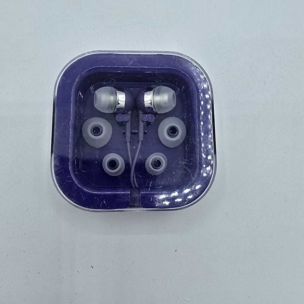 Billboard Stereo Earbuds with In-Line Mic Storage Case Purple And Clear